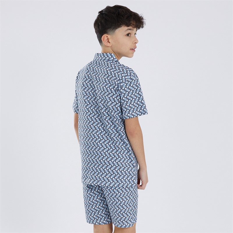 French Connection Boys Smart Geo Polo And Shorts Co-Ord Set Light Blue/Marine
