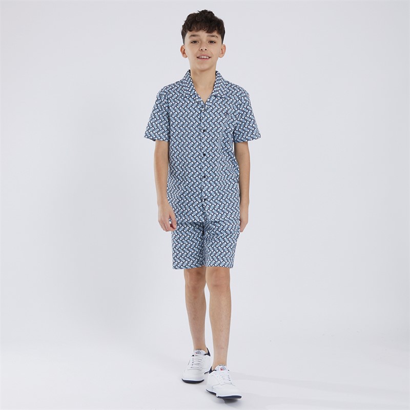French Connection Boys Smart Geo Polo And Shorts Co-Ord Set Light Blue/Marine