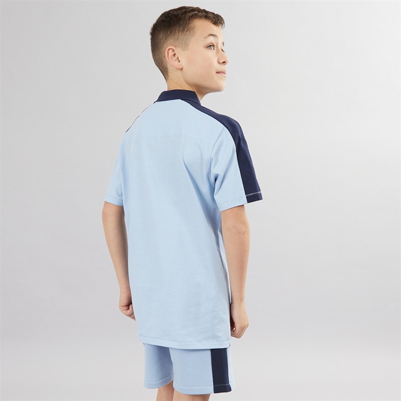 French Connection Boys Stream Zip Polo And Shorts Co-Ord Set Sky/Marine