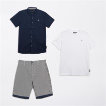 French Connection Boys Larchwood Short Sleeve Shirt T-Shirt And Shorts Co-Ord Set Marine/Off White/White