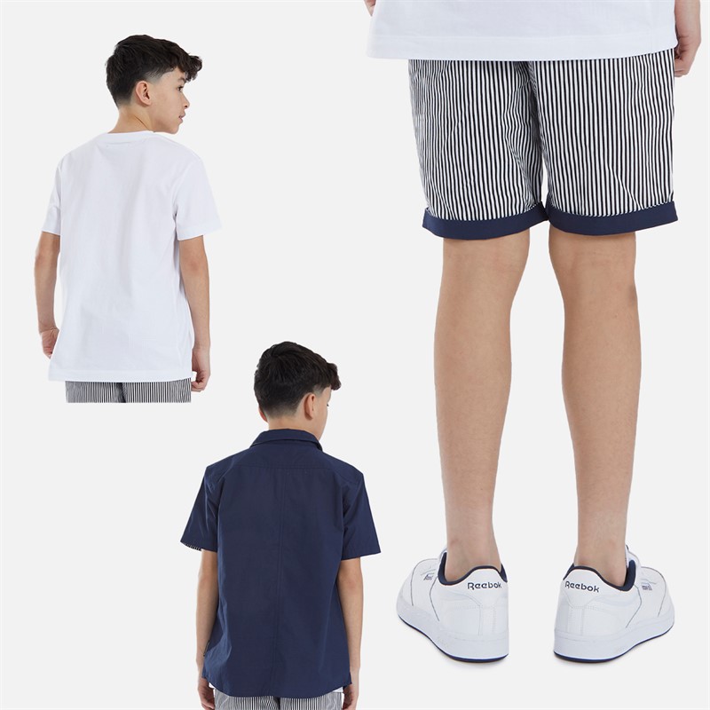 French Connection Boys Larchwood Short Sleeve Shirt T-Shirt And Shorts Co-Ord Set Marine/Off White/White