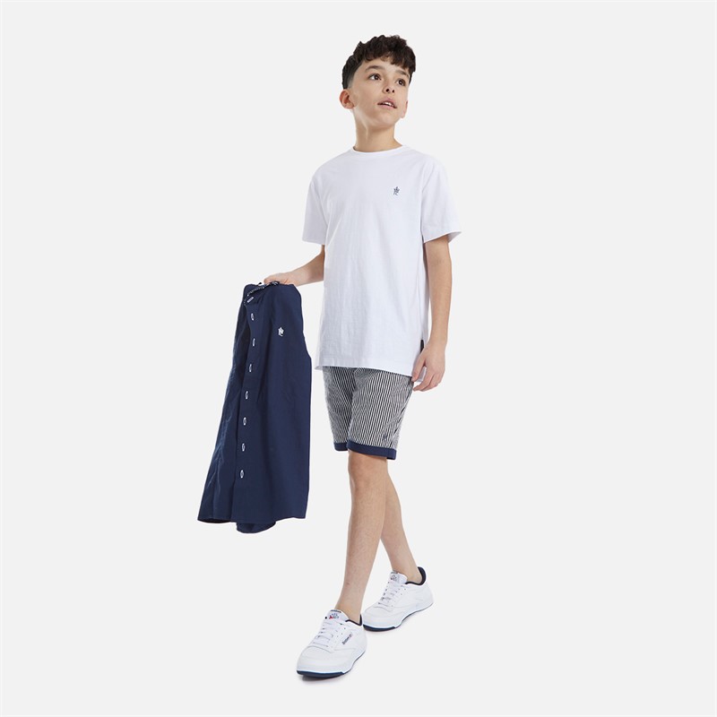 French Connection Boys Larchwood Short Sleeve Shirt T-Shirt And Shorts Co-Ord Set Marine/Off White/White