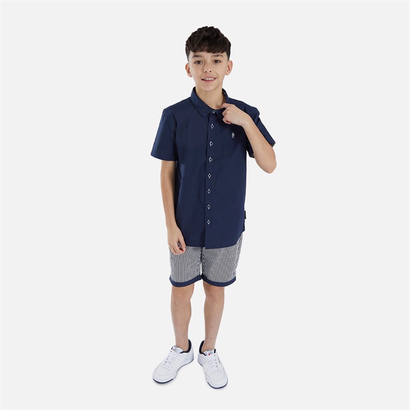 French Connection Boys Larchwood Short Sleeve Shirt T-Shirt And Shorts Co-Ord Set Marine/Off White/White