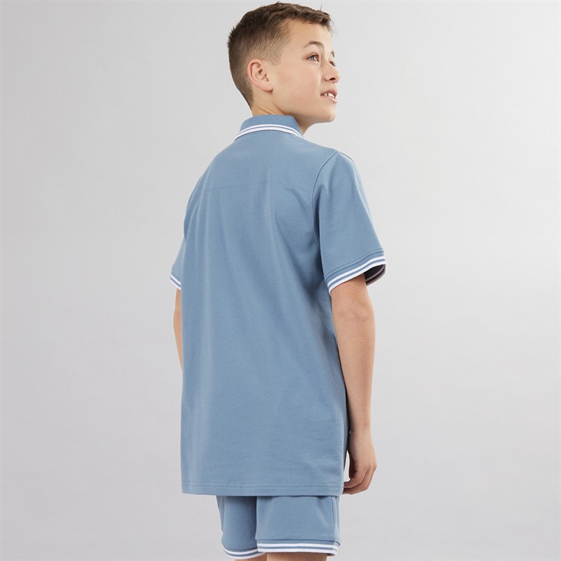French Connection Boys Smart Tipped Polo And Shorts Co-Ord Set Airforce/White