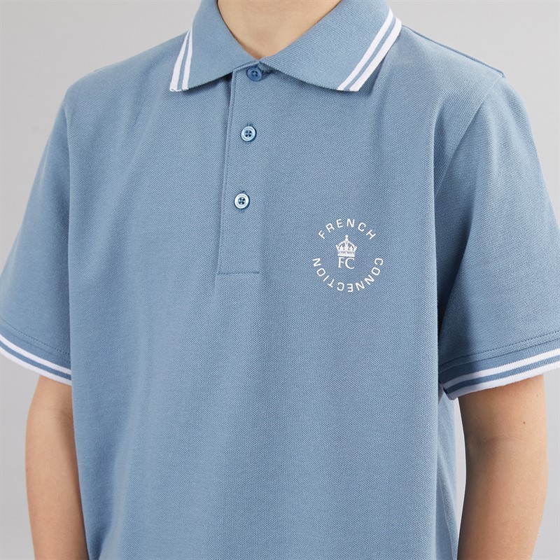 French Connection Boys Smart Tipped Polo And Shorts Co-Ord Set Airforce/White