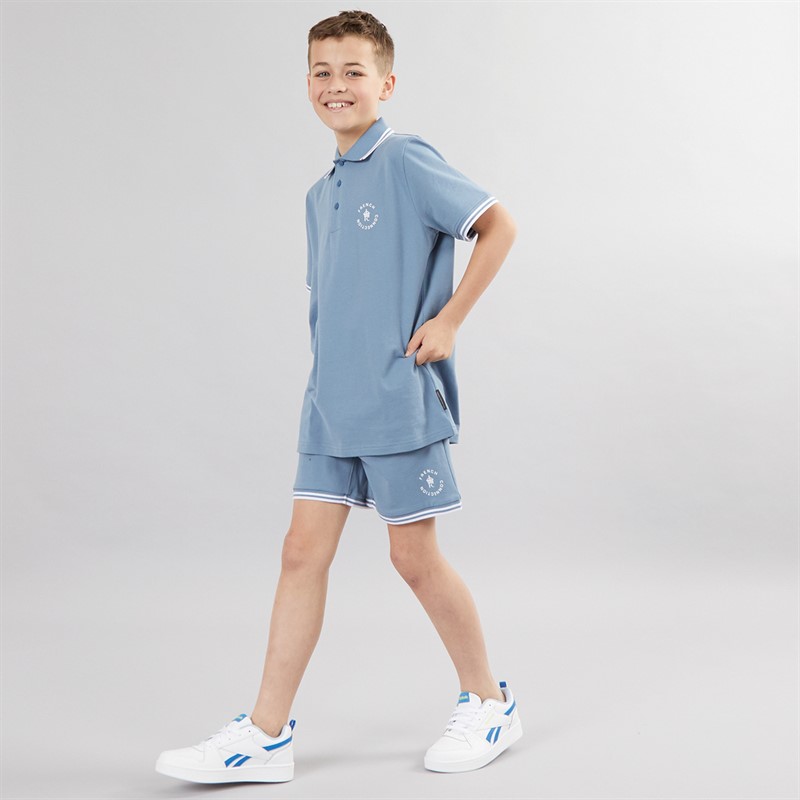 French Connection Boys Smart Tipped Polo And Shorts Co-Ord Set Airforce/White