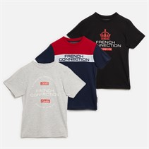 French Connection Boys Selecto Three Pack T-Shirts Light Grey Mel/Black/Tricolore