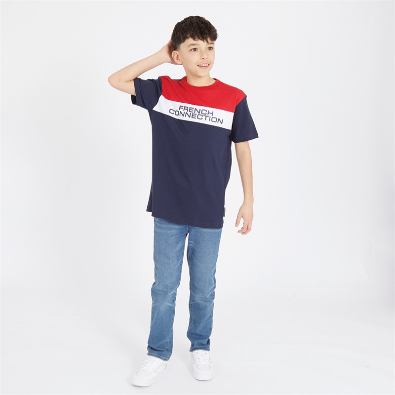 French Connection Boys Selecto Three Pack T-Shirts Light Grey Mel/Black/Tricolore