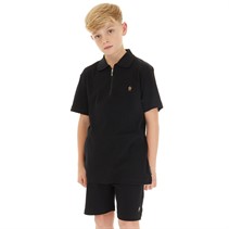French Connection Boys Drop Needle Polo And Shorts Co-Ord Set Black/Stone
