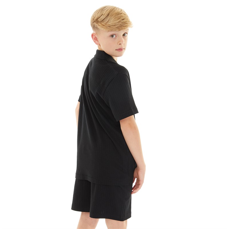 French Connection Boys Drop Needle Polo And Shorts Co-Ord Set Black/Stone