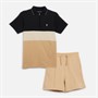 French Connection Boys Horizon Zip Polo And Shorts Co-Ord Set Black/Stone/Sand