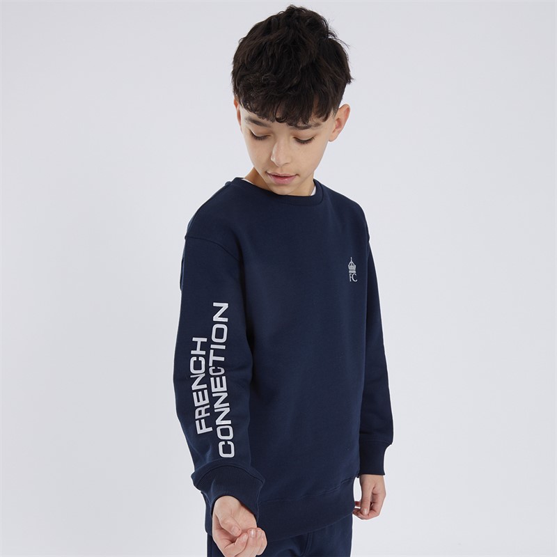 French Connection Boys Admiral Crew Neck Sweatshirt And Short Co-Ord Set Marine/Grey