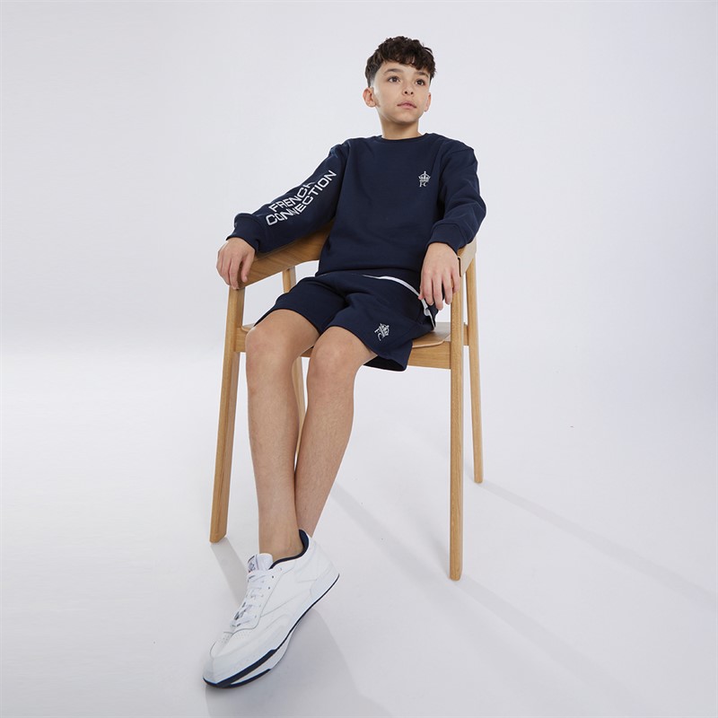 French Connection Boys Admiral Crew Neck Sweatshirt And Short Co-Ord Set Marine/Grey