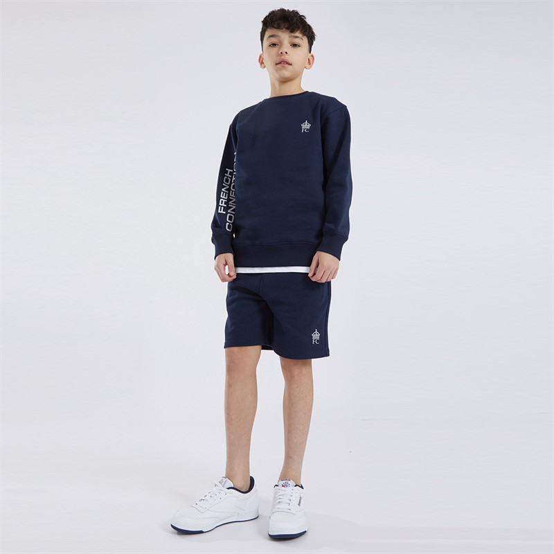 French Connection Boys Admiral Crew Neck Sweatshirt And Short Co-Ord Set Marine/Grey