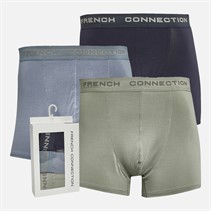 French Connection Mens Three Pack Bamboo Trunks FC21 Marine/Light Blue Melange/New Sage