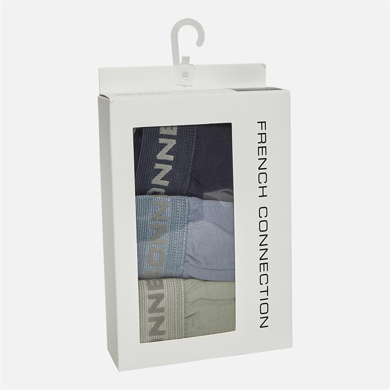 French Connection Mens Three Pack Bamboo Trunks FC21 Marine/Light Blue Melange/New Sage