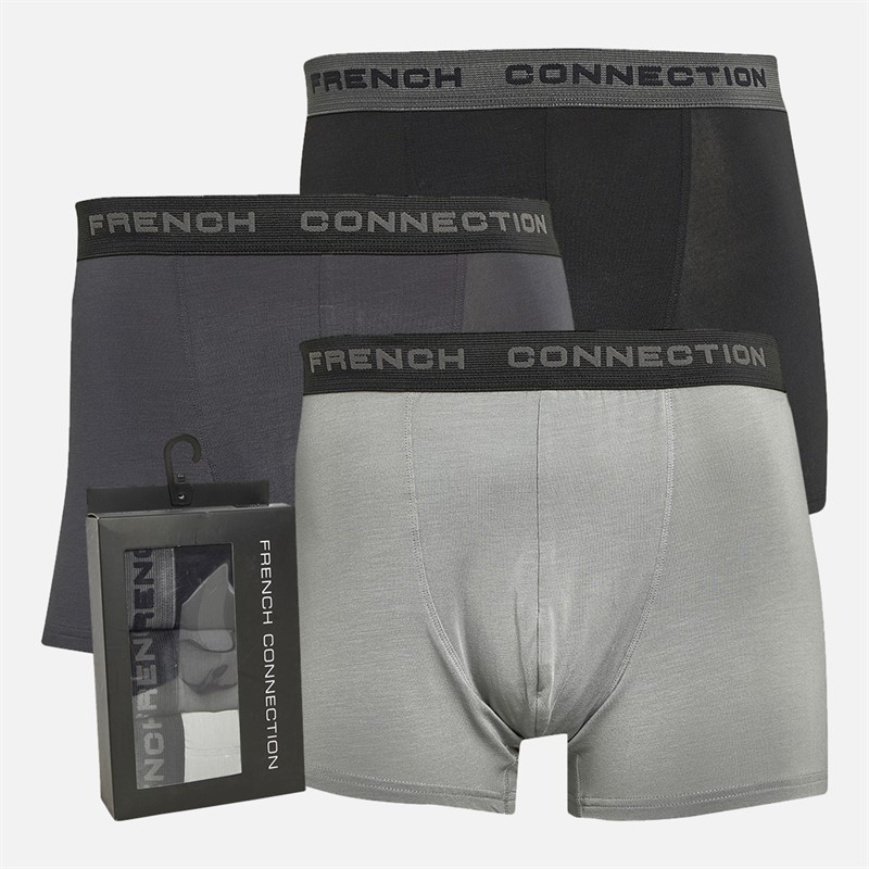 French Connection 3 Pack Modal Luxury Supersoft Trunks dla niego kolor czarny/melanż szary/melanż jasnoszary - Rozmiar M