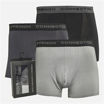 French Connection Mens Three Pack Modal Luxury Supersoft Trunks FC32 Black/Charcoal Melange/Light Grey Melange