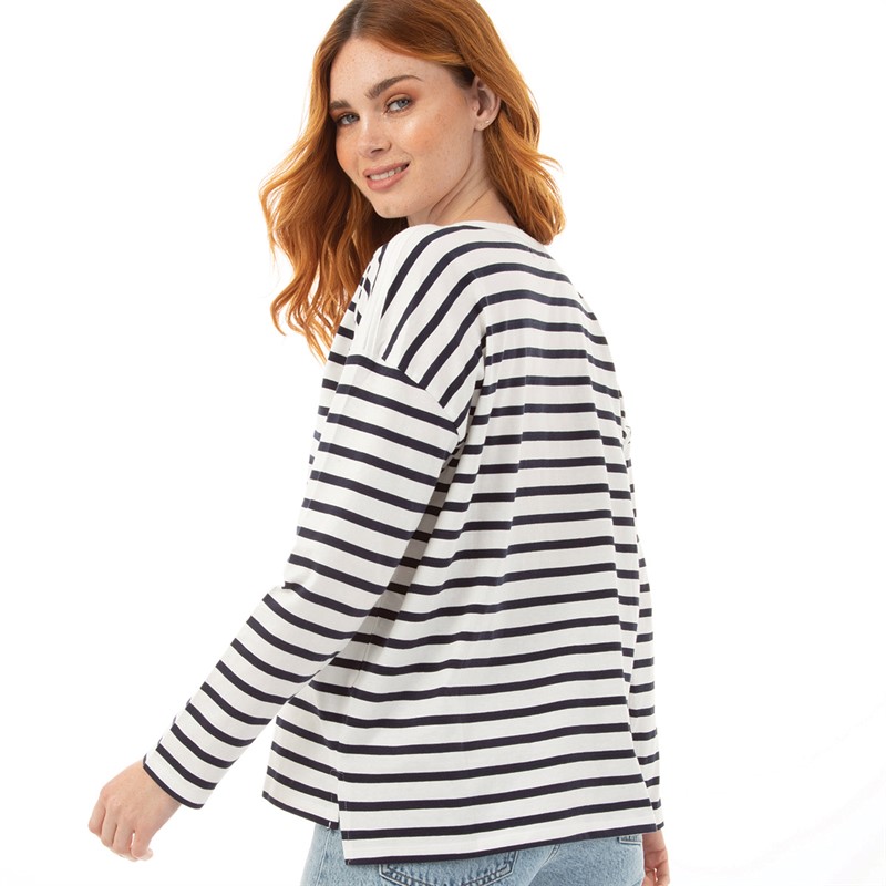 French Connection Womens Boat Neck Breton Long Sleeve Top Midnight/Winter White