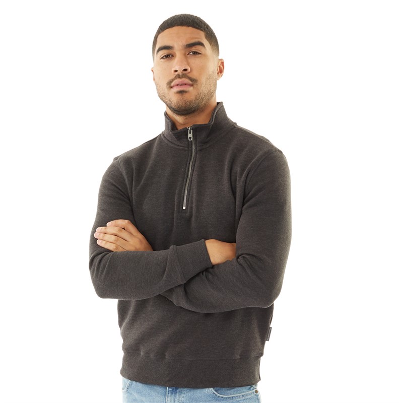 Buy French Connection Mens FC 1 2 Zip Sweatshirt Charcoal Mel Black