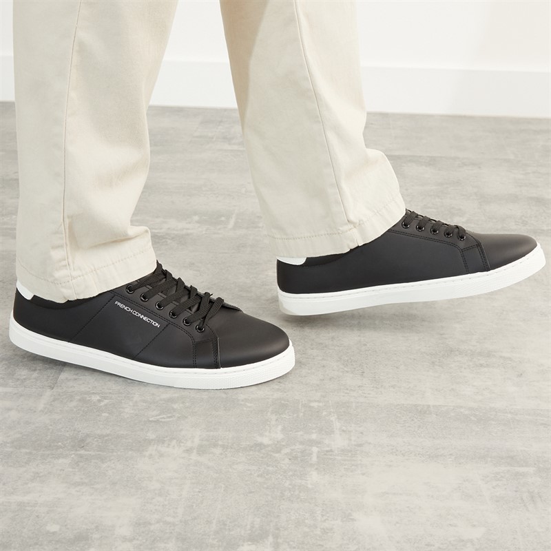 French Connection Heren Contrast Heel Tennis Sneakers Zwart