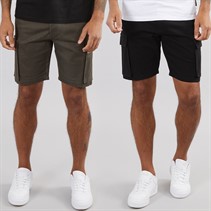 French Connection Mens Two Pack Cargo Shorts Multi 3 - Black/Khaki