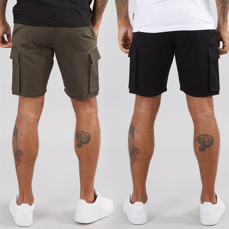 French Connection Mens Two Pack Cargo Shorts Multi 3 - Black/Khaki
