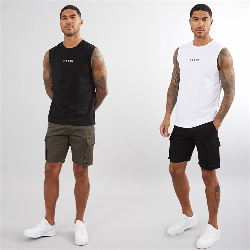 French Connection Mens Two Pack Cargo Shorts Multi 3 - Black/Khaki