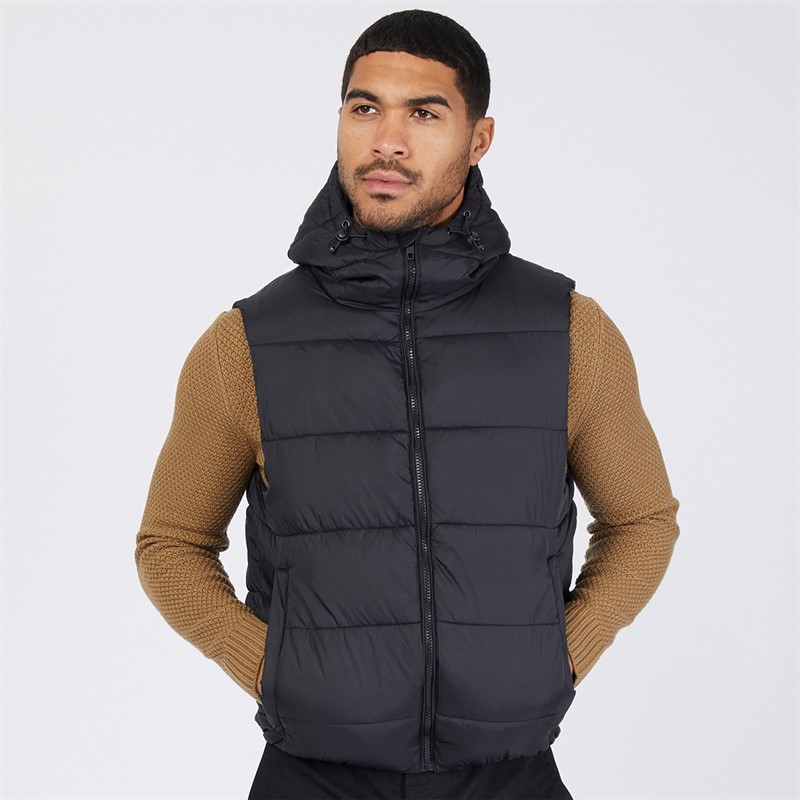 Long black hooded gilet online