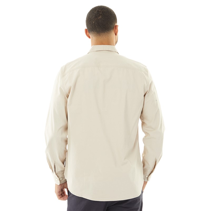 French Connection Mens Two Pockets Long Sleeve Oxford Overshirt Solid Stone