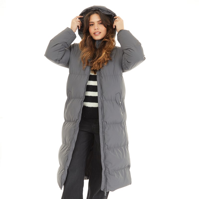 French Connection Womens Row Long Puffer Coat Slate