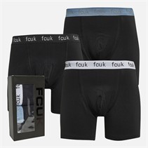 French Connection Mens Three Pack FCUK Long Boxer Trunks FCUK 63 Black/Black/Black