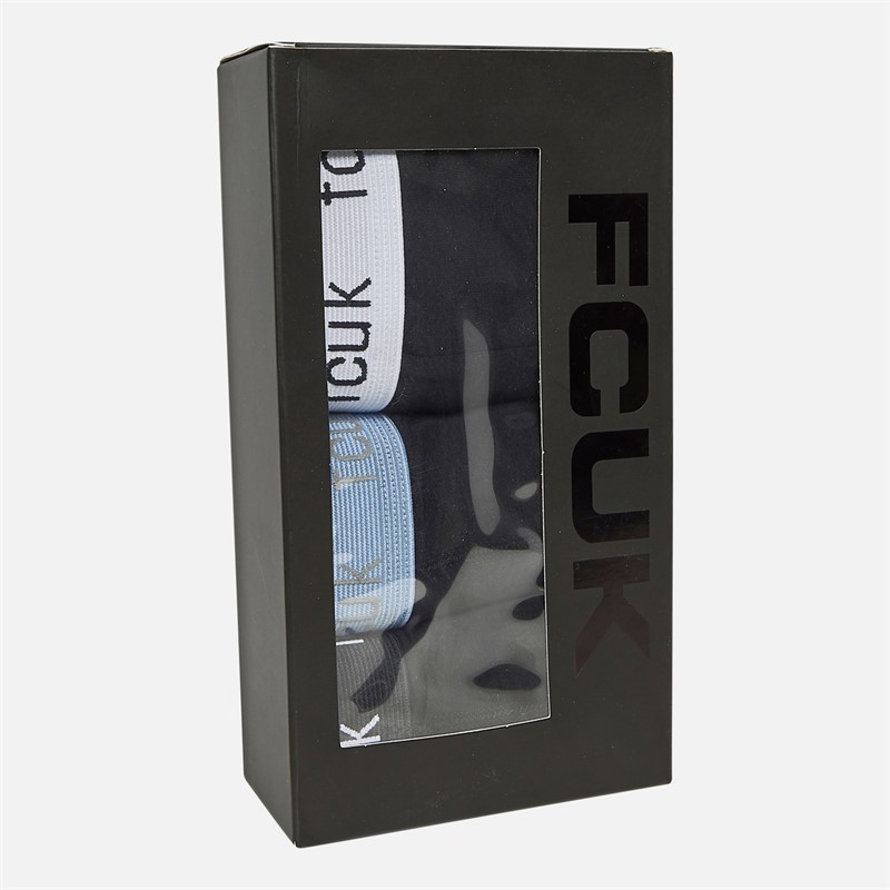 French Connection Mens Three Pack FCUK Long Boxer Trunks FCUK 63 Black/Black/Black