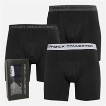 French Connection Mens Three Pack FC Long Boxer Trunks FC72 Black/Black/Black