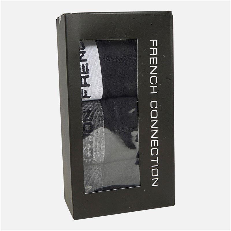 French Connection Mens Three Pack FC Long Boxer Trunks FC72 Black/Black/Black