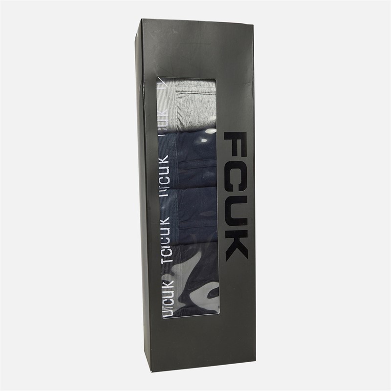 French Connection Herren Fünferpack FCUK Lange Boxer Trunk FCUK 80 Schwarz / Marineblau / Hellgrau Melange / Schwarz / Marineblau