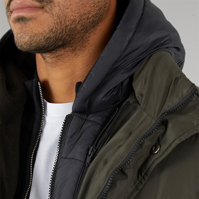 French Connection Mens Row Mid Fleece Jacket Khaki