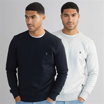 French Connection Mens FC Crew Two Pack Sweatshirts Multi 3 - Marine/Light Grey Marl