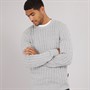 French Connection Mens Cotton Cable Crew Neck Jumper Light Grey Mel