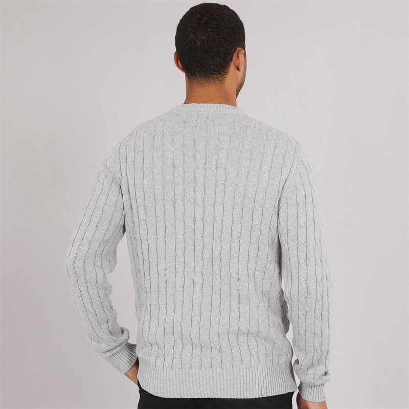 French Connection Mens Cotton Cable Crew Neck Jumper Light Grey Mel
