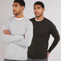 French Connection Mens Cash Two Pack Crew Neck Jumpers Multi 4 - Dark Green/Light Grey Mel
