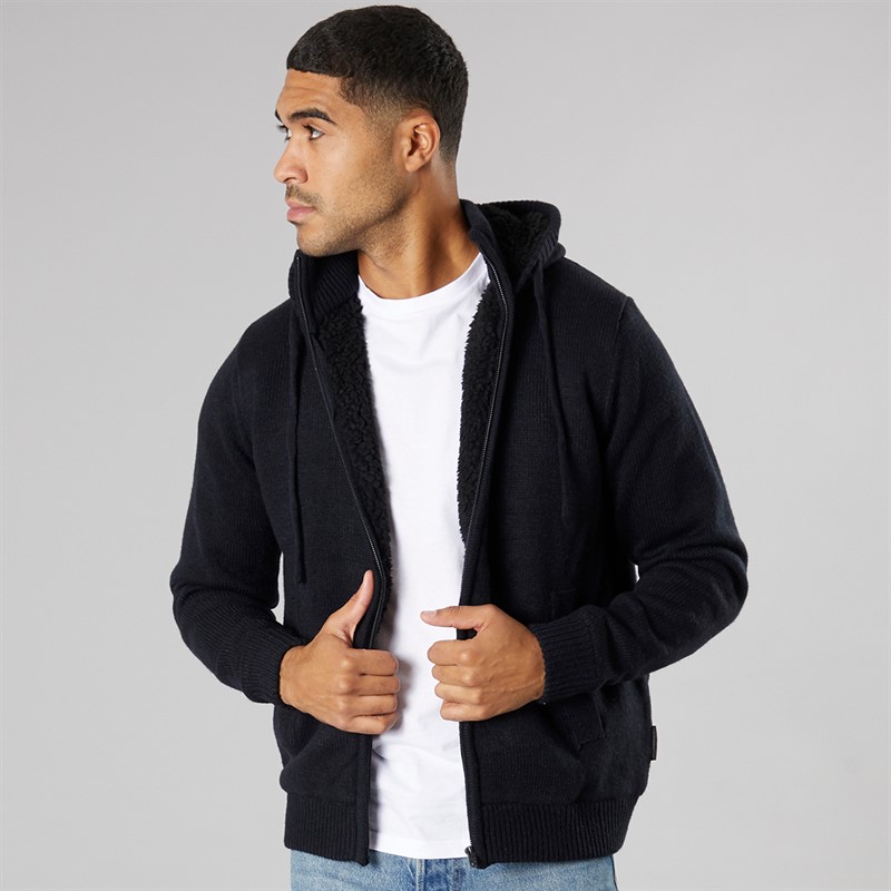 French Connection Mens Zip Borg Hoodie Marine