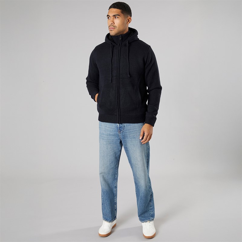 French Connection Mens Zip Borg Hoodie Marine