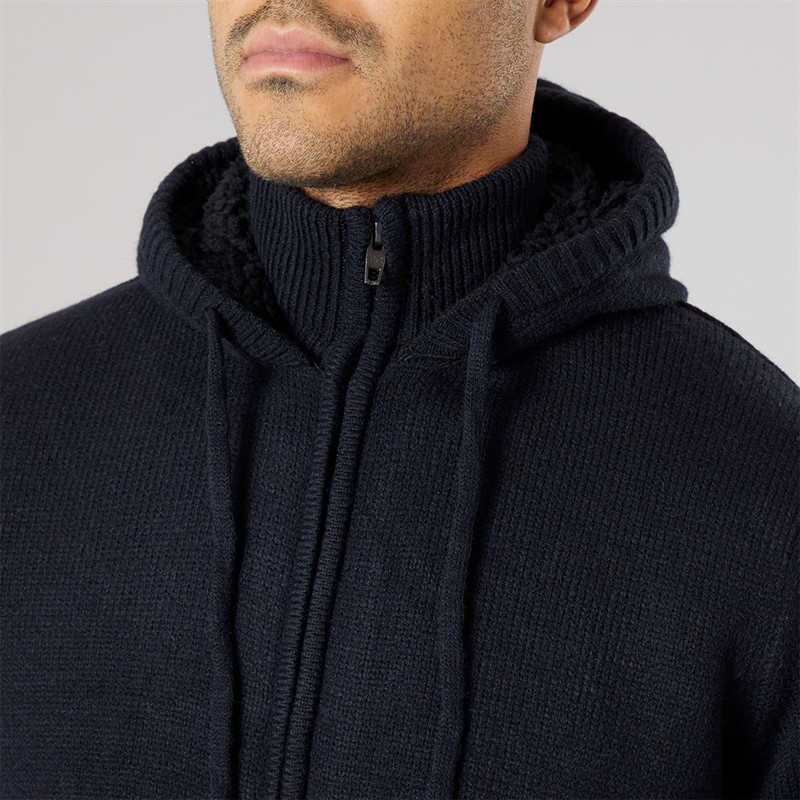 French Connection Mens Zip Borg Hoodie Marine