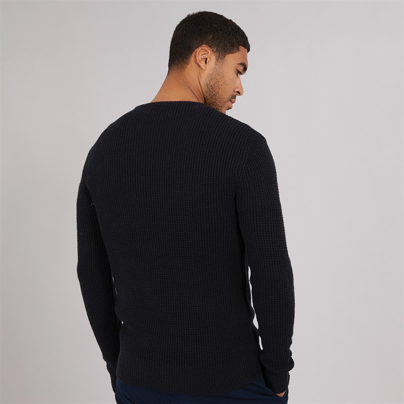 French Connection Mens Crew Neck Waffle Jumper Marine