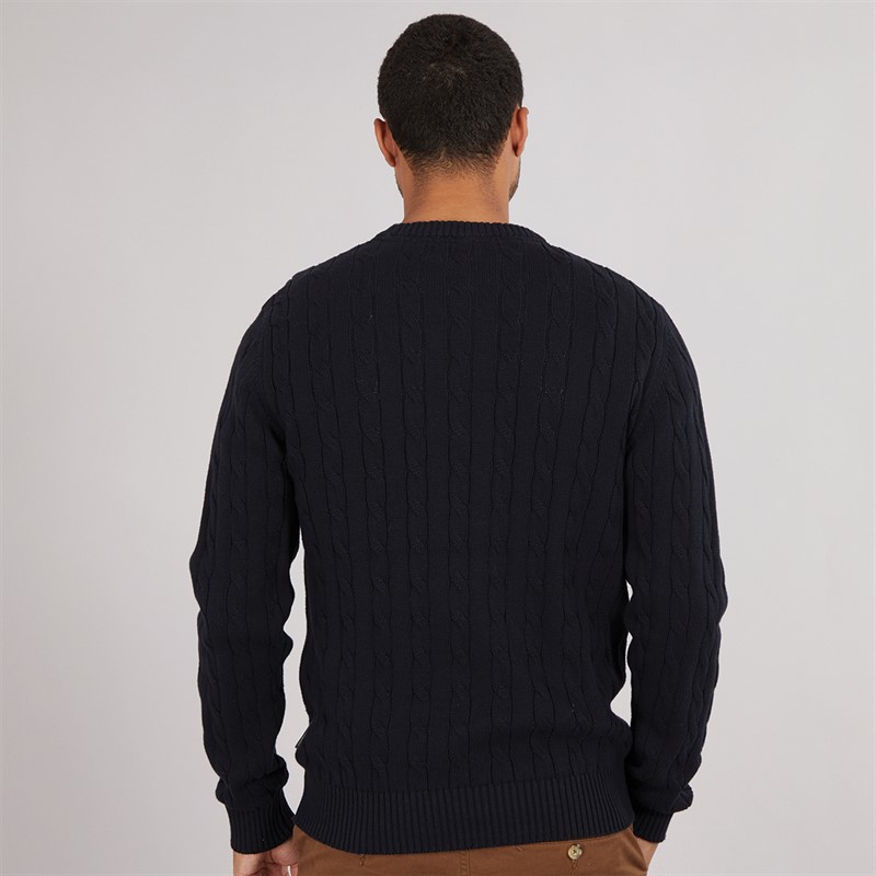 French Connection Mens Cotton Cable Crew Neck Jumper Marine