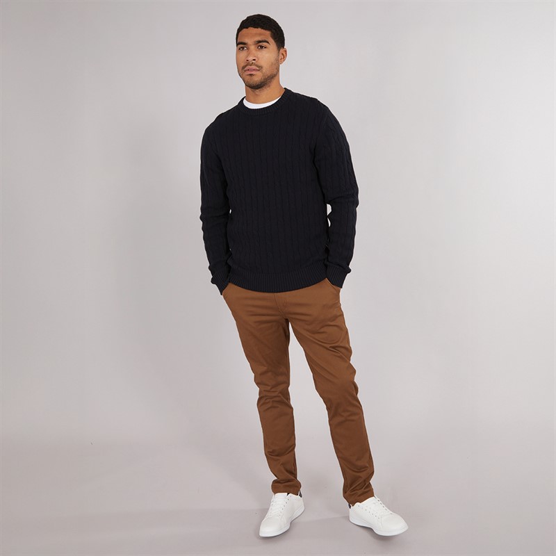 French Connection Mens Cotton Cable Crew Neck Jumper Marine