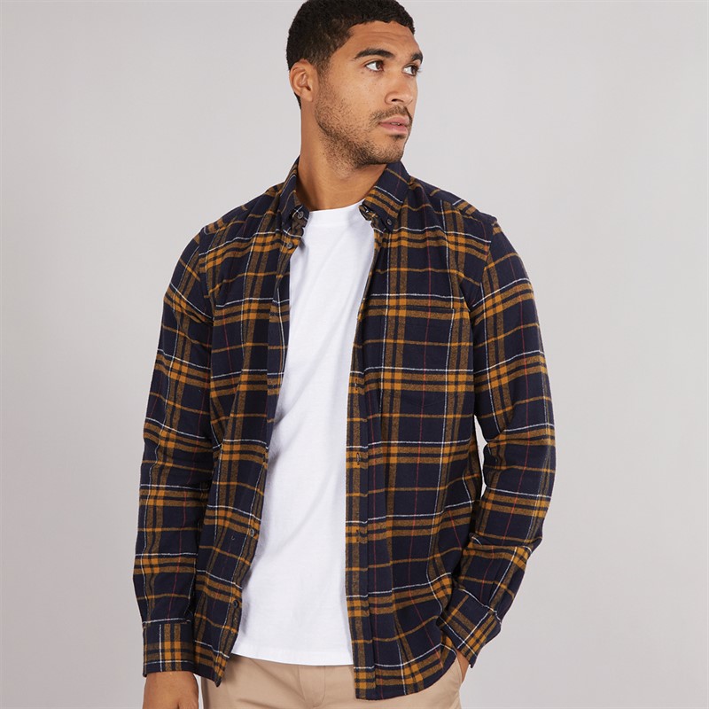 French Connection Mens Multi Flannel Long Sleeve Shirt Marine Multi
