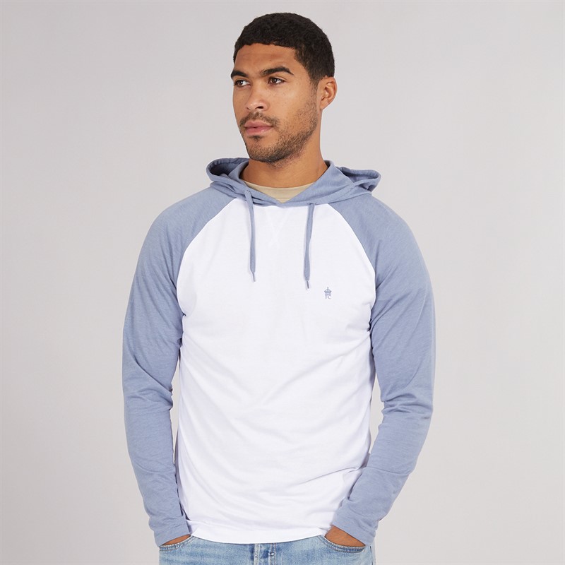 French Connection Mens Raglan Hooded Top White/Light Blue
