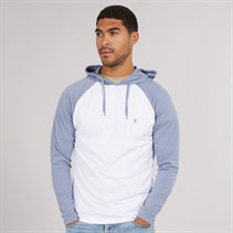 French Connection Mens Raglan Hooded Top White/Light Blue